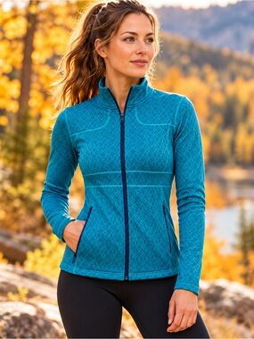 Prana Reeve Jacquard Jacket XS Teal Performance Knit Zip Activewear